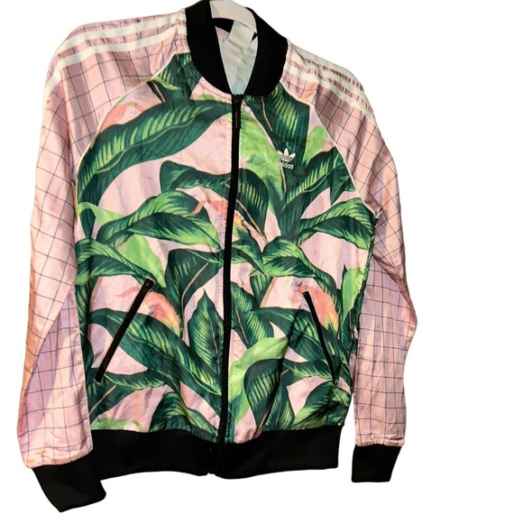 adidas Originals Jackets & Blazers - Adidas Originals FARM Rio Pink Leaf Firebird track Jacket palm Leaves size S